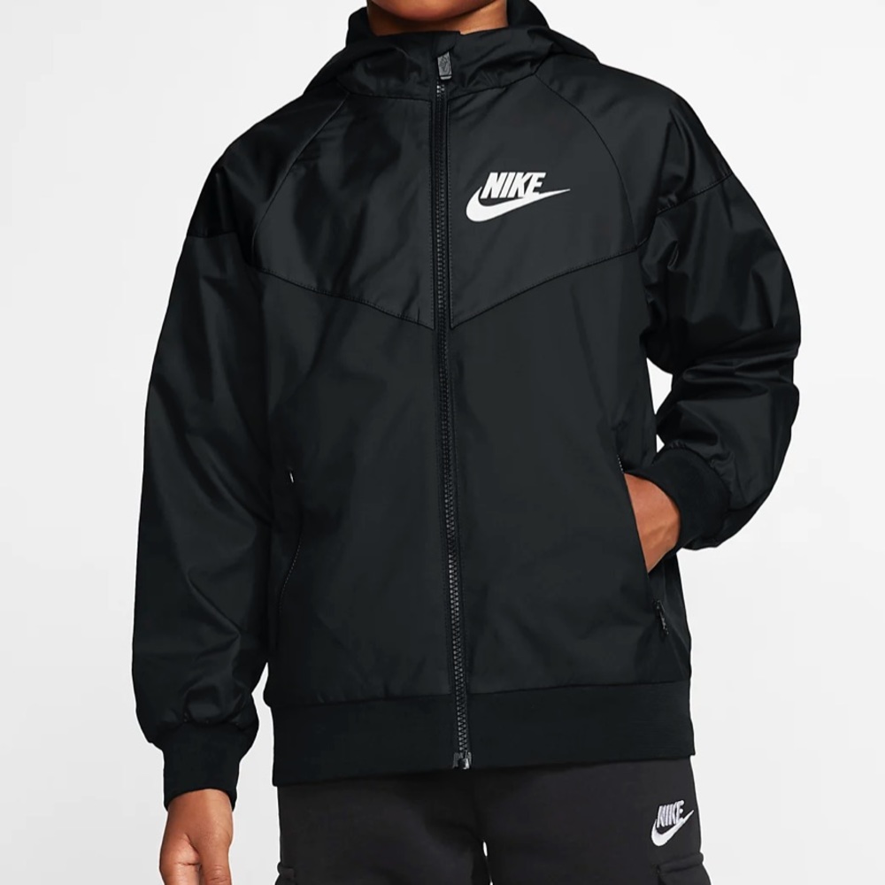Nike Kids Sportswear Windrunner Zip Up Hooded Black Jacket Size 8